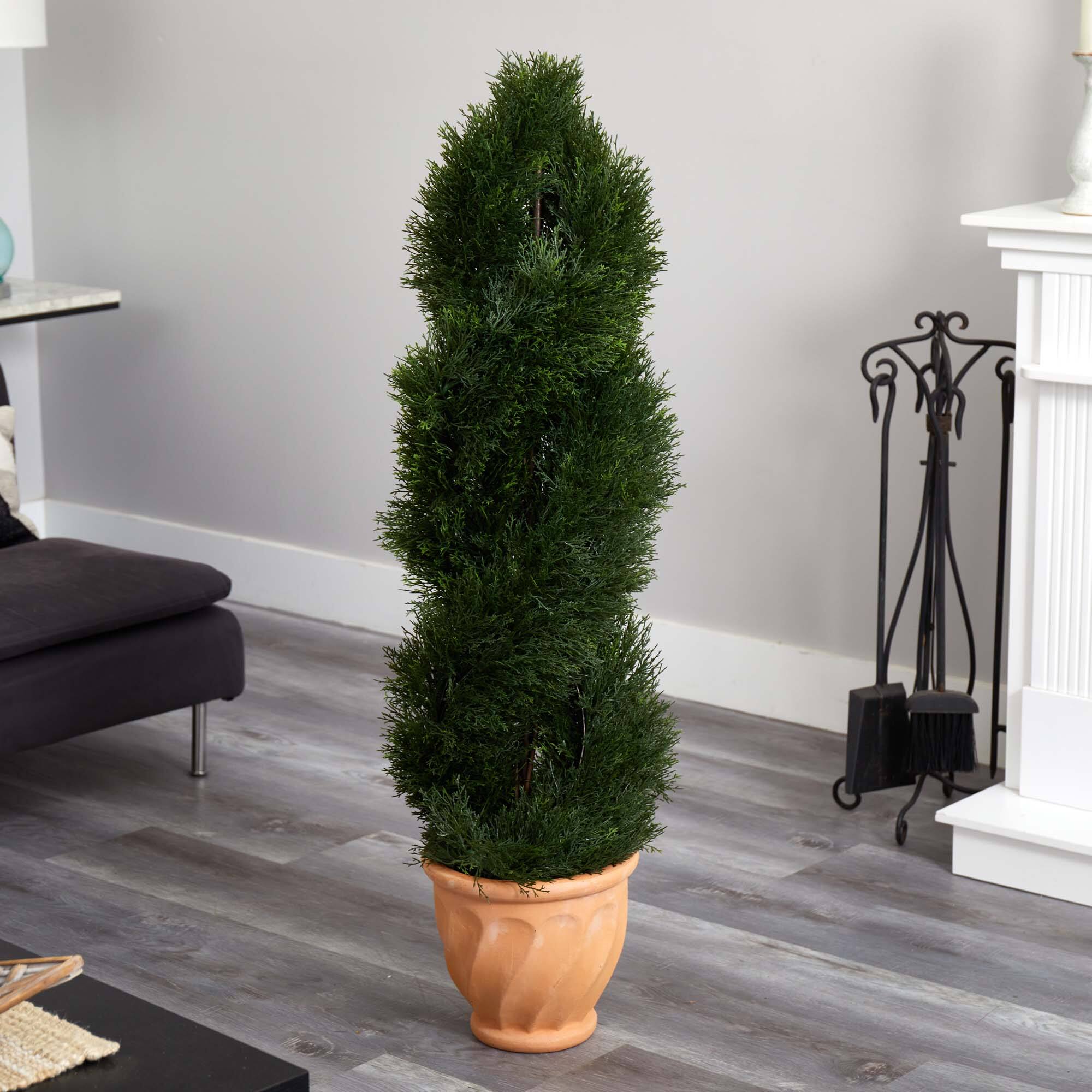 4.5ft. UV Resistant Double Pond Cypress Topiary Artificial Tree in Terracotta Planter